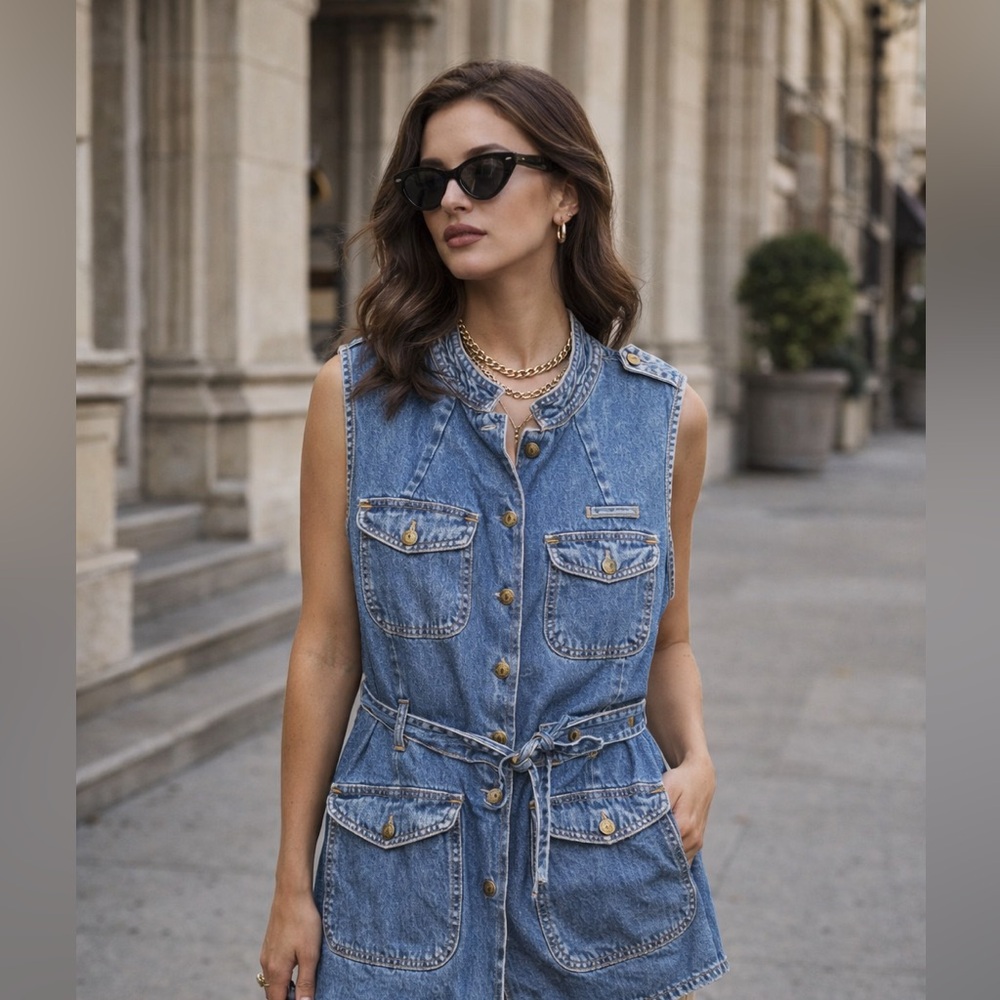 Vintage Zana Di belted Denim Vest - 14/16